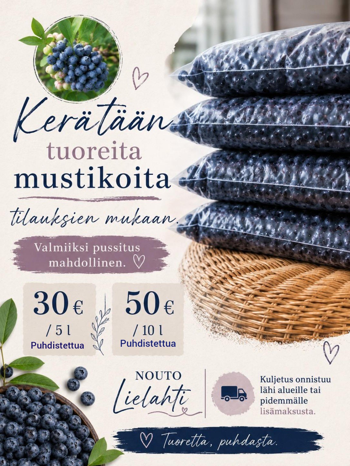 Tampereelta tuoreita mustikoita